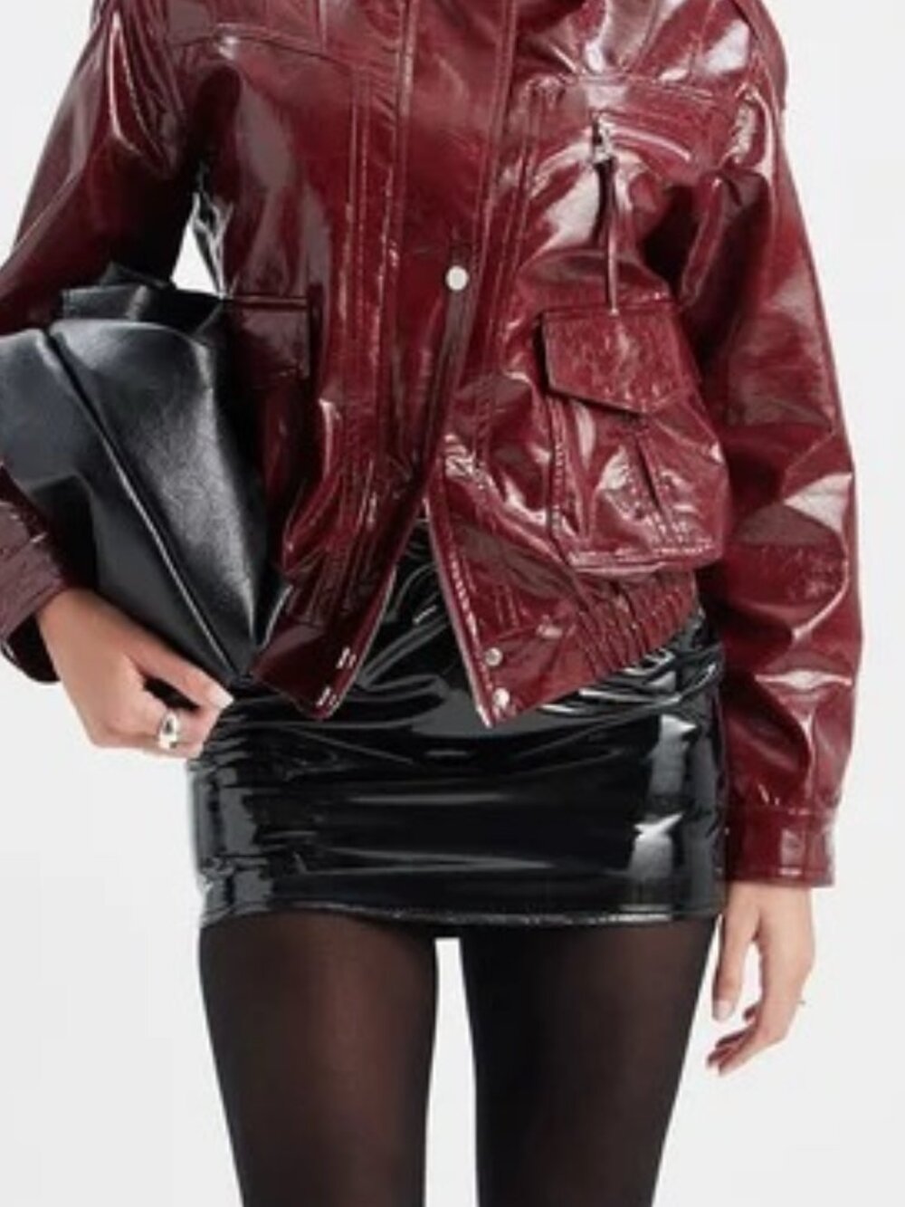 NWT Fashion Nova Black Charged Up Faux Patent PVC Vinyl Leather Mini Skirt